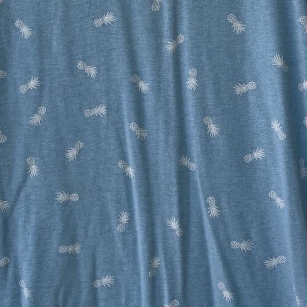 George Mens L 42-44 Short Sleeve Blue Shirt White Pineapples - Picture 2 of 5